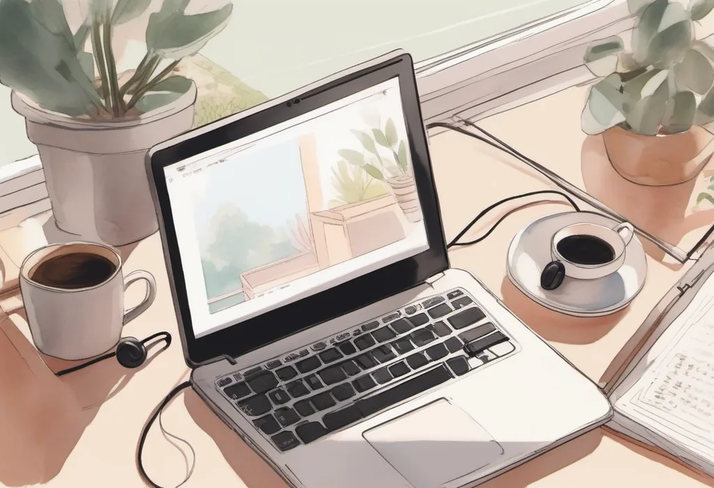 ノートと PC を置いた学習デスクの俯瞰イラスト